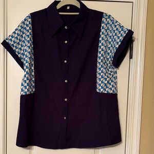 Stylish Women's Blue Geometric Top